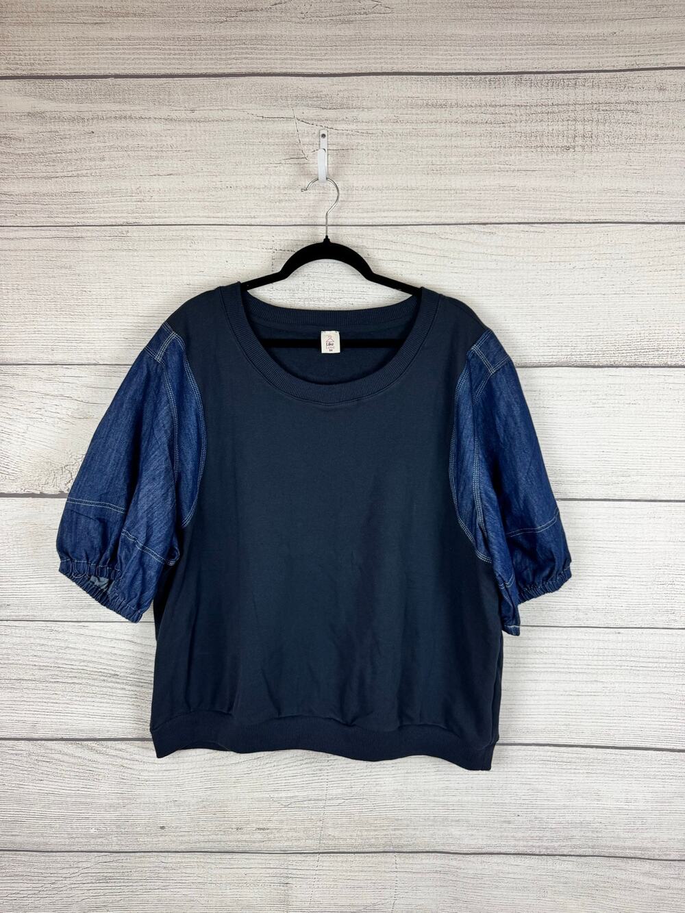 Like Love Plus Size Blue Denim Puff Sleeve Top Size 3X